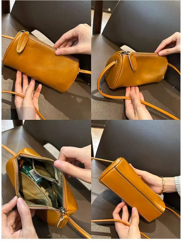 Elegant Genuine Leather Crossbody Bag for Women - Detachable Shoulder Strap, Zipper Closure & Tassel Detail | Multi-Functional Lightweight Travel Purse with Secure Zipper Closure | Durable Fabric Lining | Minimalist Design in Beige, Dark Brown, Green, Yellow, Small Crossbody Bag, Everyday Handbag, Sophisticated Accessory, Textured Finish - Image 12