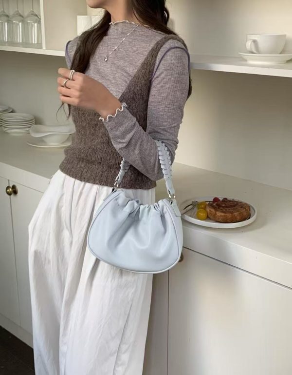 Trendy Pleated Tote Bag for Women, New Summer Fashion 2025, Versatile Handbag for Ladies, Elegant Pleated Tote Bag for Women - Stylish Summer Fixed Shoulder Strap, Featuring a Magnetic Closure, Lined with Polyester, Available in Various Solid Colors (White/Black/Brown/Beige/Light Blue), Suitable for Both Casual And Formal Occasions, Multifunctional Carry Bag, Fashionable Handbag, with a Smooth Texture. - Image 2